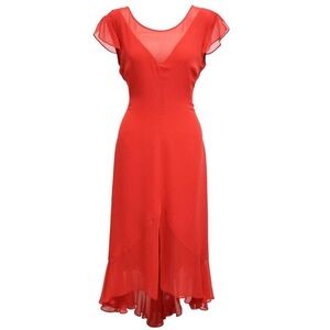 Giorgio Armani Dress Women 40‎ (4) Red Sheer Sheath Silk Midi Romantic Formal